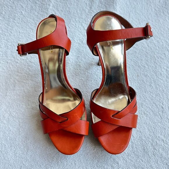 Coach Dani platform heels‎ sandals size 10 B Papaya / orange gold - Picture 3 of 12